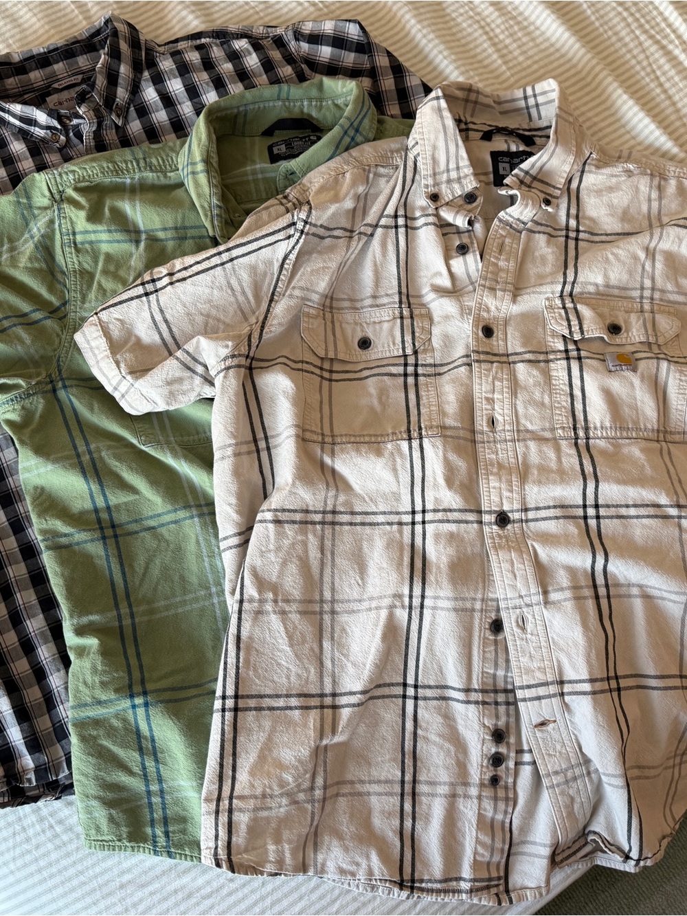 Set of THREE Like New Carhartt Men's Short-Sleeve Plaid Shirts